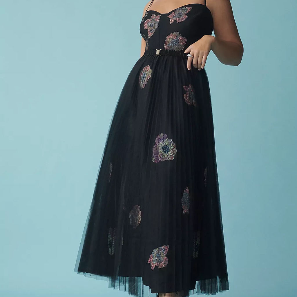 Anthropologie Geisha Designs Floral Tulle Corset Dress Xxs